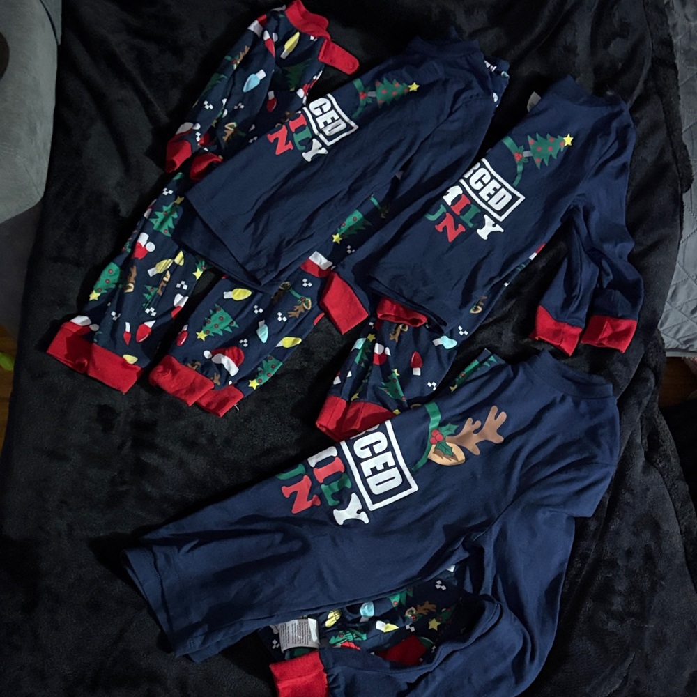 Navy Blue Kids Pajamas with Festive Print